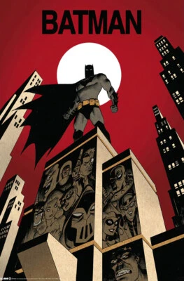 MOVIE POSTERS USA Batman - DC Comics Poster (Standing On Skyscraper & Villains) (Size: 24" x 36")