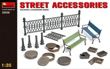MiniArt 35530 1/35 Street Accessories  (Chair, fence, Manhole Cover) Model Kit