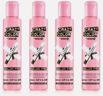 4x Crazy Color Semi Permanent Haarfarbe Silber - 100ml