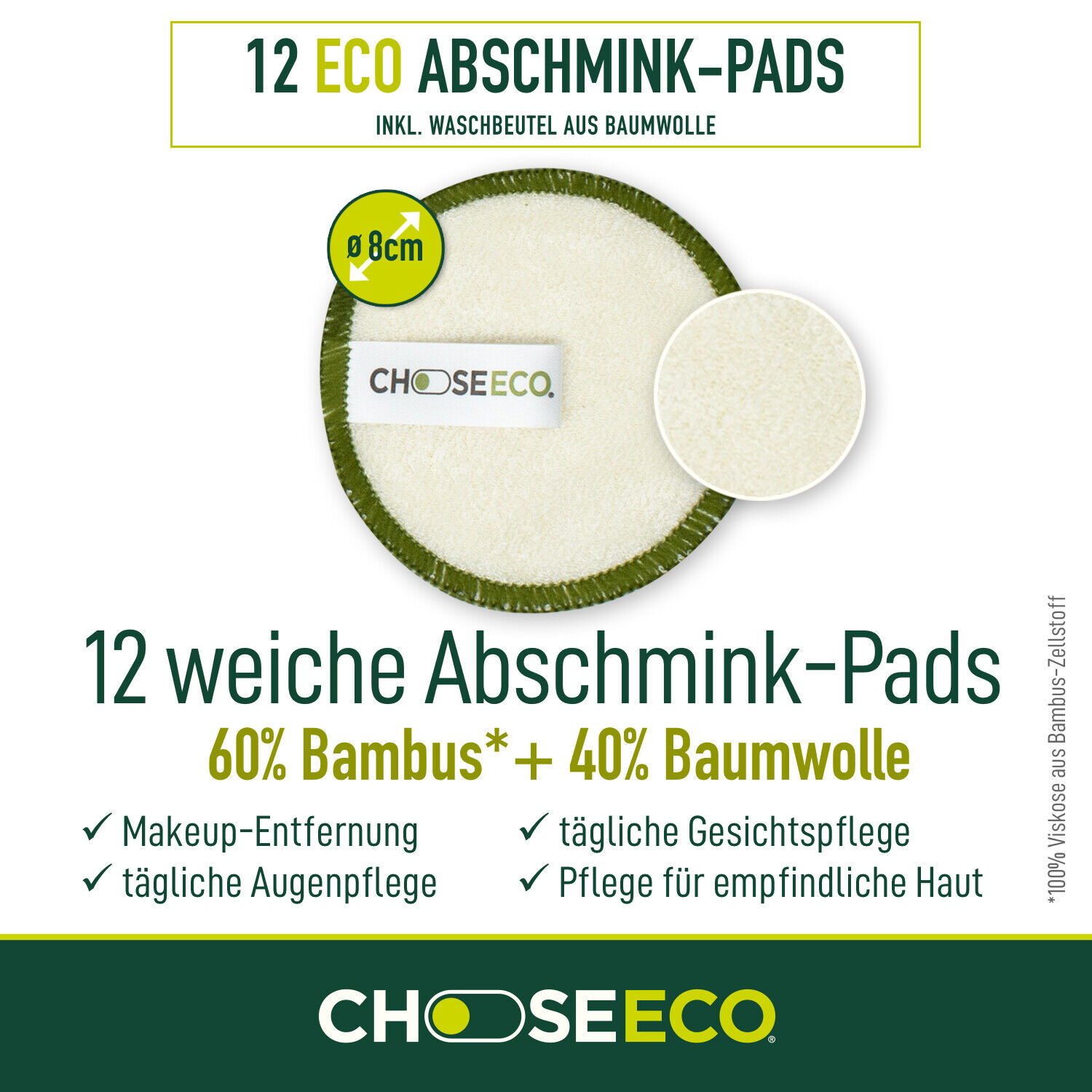 12x ChooseEco Bambus Abschminkpads - Make Up Entferner Set Wattepads Waschbar