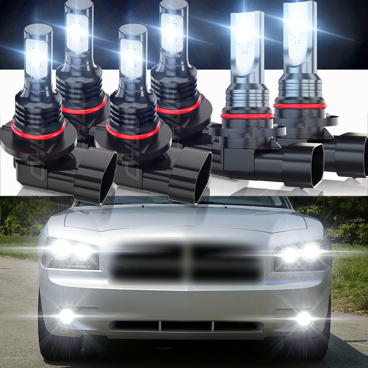 how much is elf bar vape 6x For Dodge Charger 2006 2007 2008 2009 LED Headlights Fog Light Bulbs  6000K
