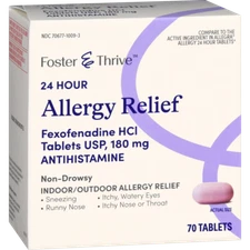 24 Hour Allergy Relief Fexofenadine HCI 180mg Tablets Foster & Thrive 70 Count