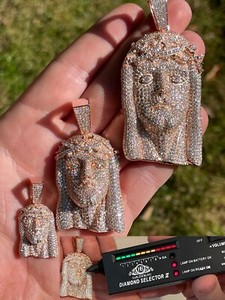 Authentic 14k Rose Gold Plated Fully Iced MOISSANITE Jesus Piece Pendant Passes Tester ✅