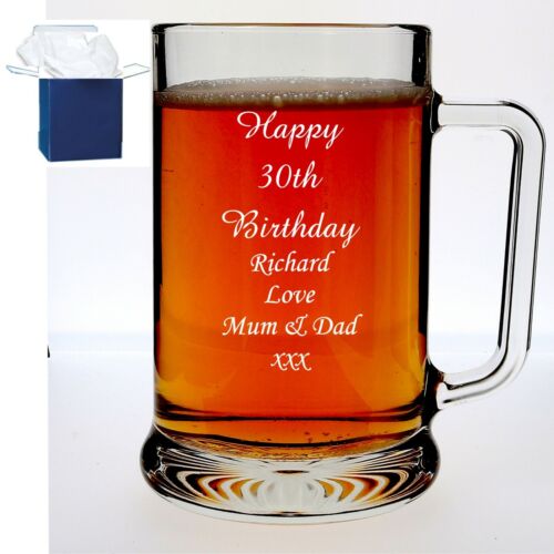 Personalised Engraved Pint Glass Tankard Birthday 18th 21st 30th Gift Box  - Picture 1 of 5