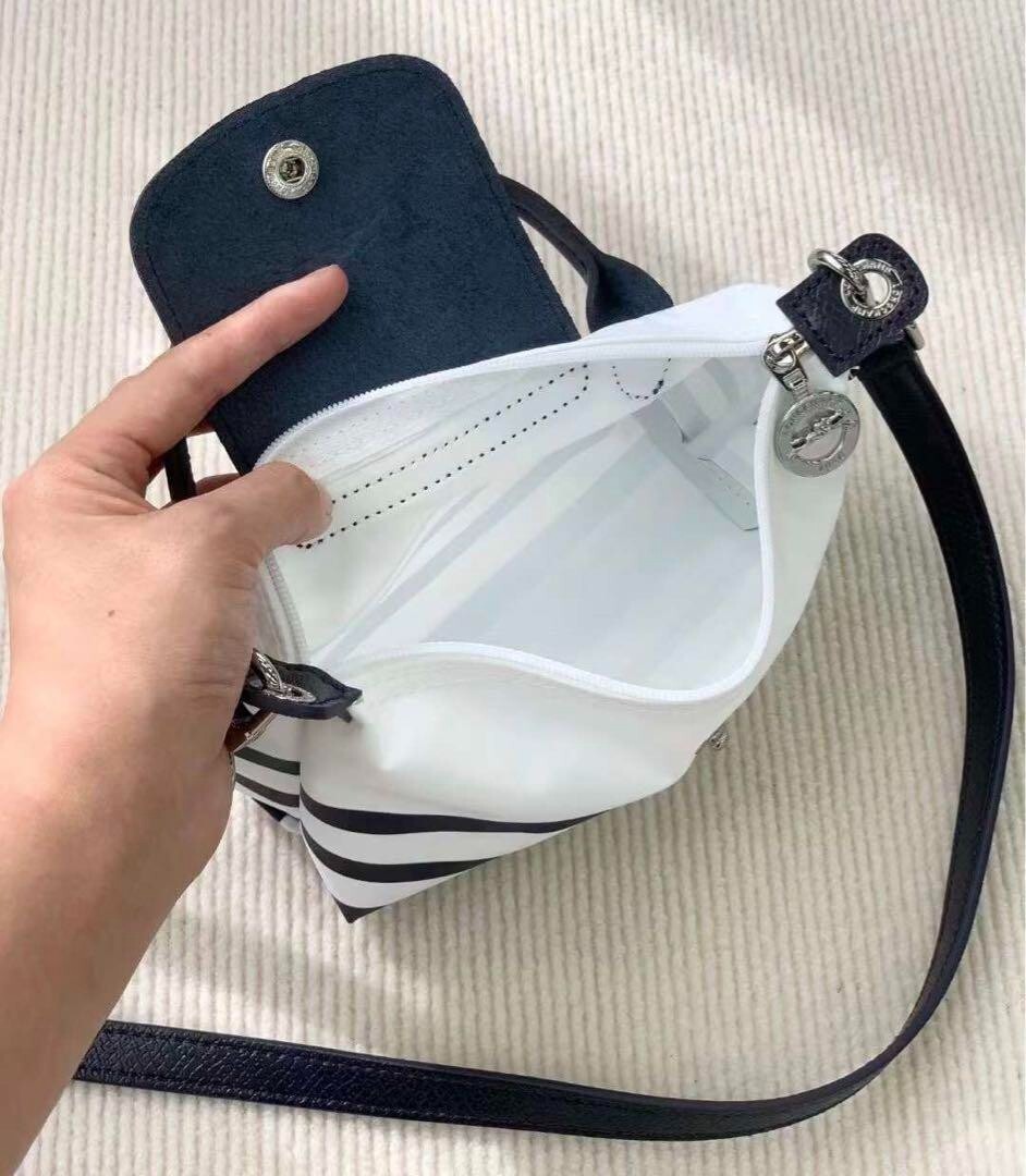 LONGCHAMP ポーチセット ブラック/ホワイト Longchamp Le Pliage Original Handle Pouch Black White with