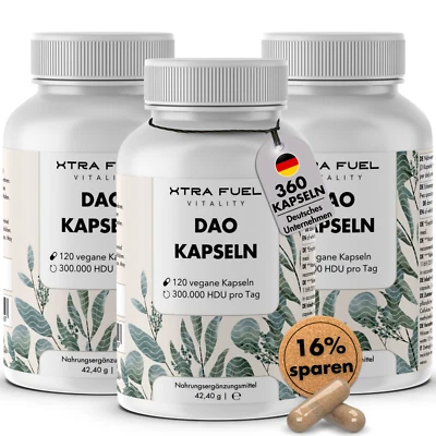 XTRA FUEL DAO Kapseln - Vegane Diaminoxidase aus Erbsensprossen - 300.000 HDU - 3er Pack