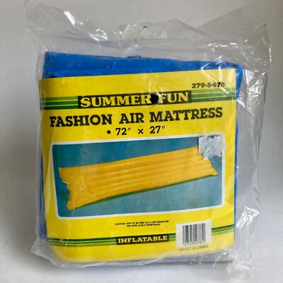 NOS Vintage Summer Fun Fashion Air Mattress 72 x 27'' Blue Inflatable