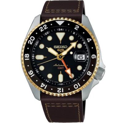Seiko 5 Sports SBSC020 SKX Sports GMT Automatik Lederband Herrenuhr JAPAN NEU