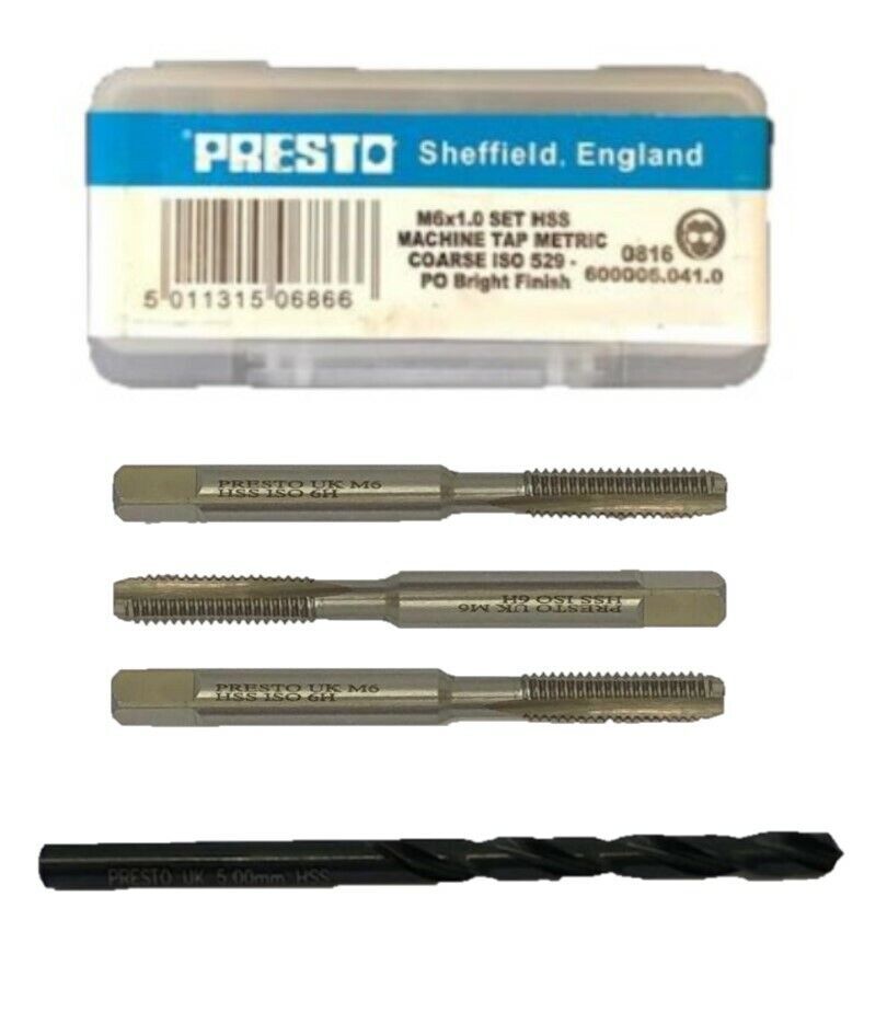 Presto M6 TAPS DIE M6 X 1.0 HSS 3PC Tap Set First, Second & Plug Taps
