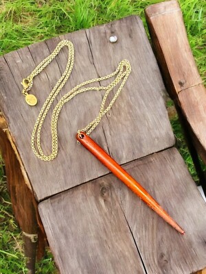 Vintage Wooden Point Signed LL Arrow  Pendant Necklace 30 