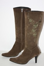 TED LAPIDUS  Bottes  Daim Kaki Doublure Cuir Talons Carrés T 39 TBE