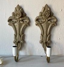 Paio Lampade da Parete Grigio Applique Antico Legno Prese Shabby Chic