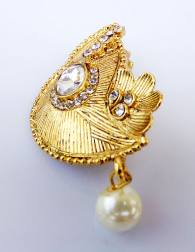 Bollywood Indian Women Fashion Jewelry CZ Brooch Ethnic Gold Tone Sari/Saree Pin - Afbeelding 1 van 3