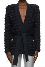 NWT Balmain Navy Boucle Tweed Knit Gold Butto...