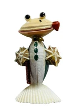 FROG SEA SHELL FIGURINE FOLK ART SMOKING PIPE STARFISH HANDS ANTHROPOMORPHIC VTG