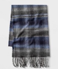 New Mens Goodfellow  Co Blurred Striped Acrylic Scarf Blue Plaid One Size