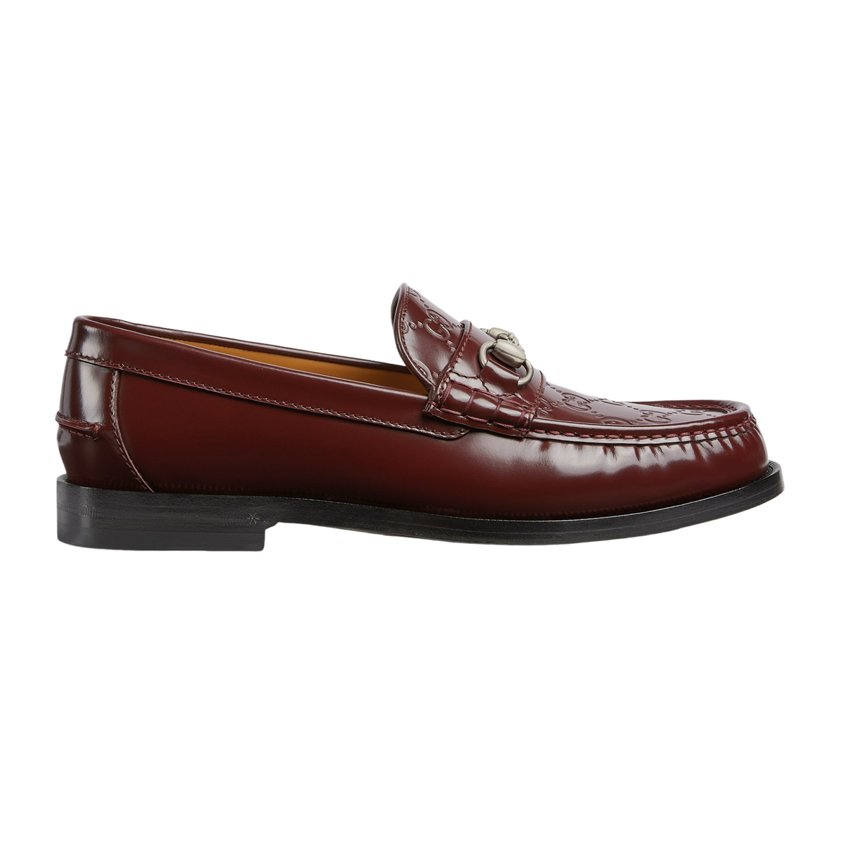 GUCCI $1100 Men's Burgundy GG Leather With Horsebit Loafers