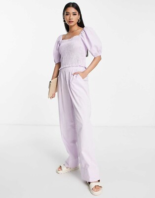 BNWT Vero Moda Gingham High Waist Pants Trousers Lavendula/Snow White S
