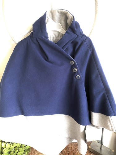 New Navy Gray Women’s Cape Poncho Imán Global Chic Classic Multi Layered Sz L - Picture 2 of 8