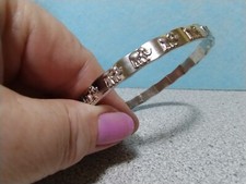 Sweet Silvertone Elephant Bangle Bracelet with Slight Scalloped Edge. 8 1/2 inch