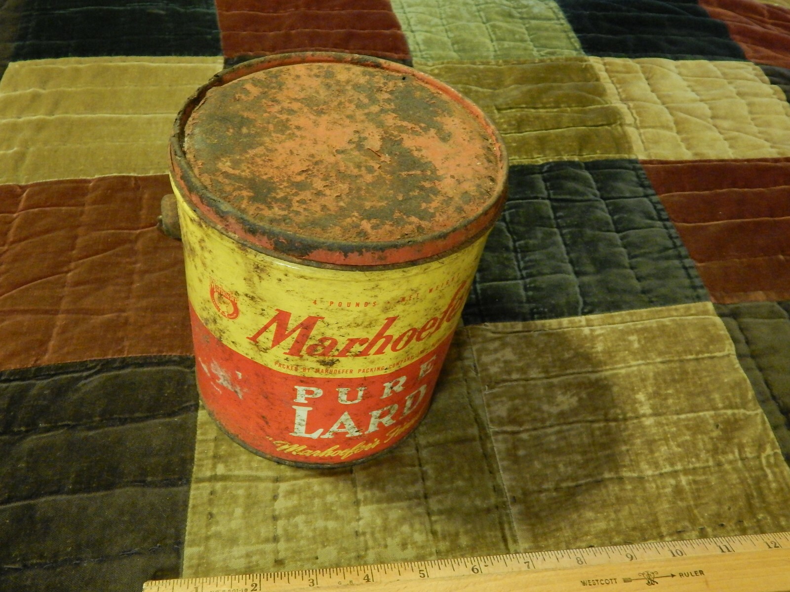 Marhoefer Pure Lard [Muncie, Indiana] 4 Lbs Net Wt. METAL Bucket PAIL