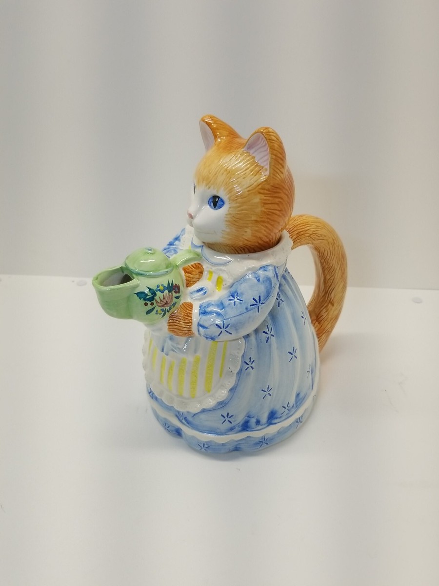 Vintage Avon Cat Teapot Blue Dress 1992 Collectible Ceramic | eBay