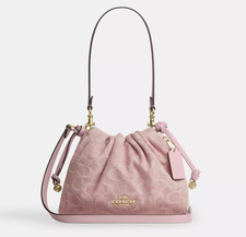 COACH Faye Drawstring Bag Signature Denim Light Pink CFD03 IMNH1 New Auth Japan