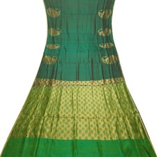 Vintage Green Sarees 100 Pure Silk Zari Handwoven Paisley Butta Sari 5YD Fabric