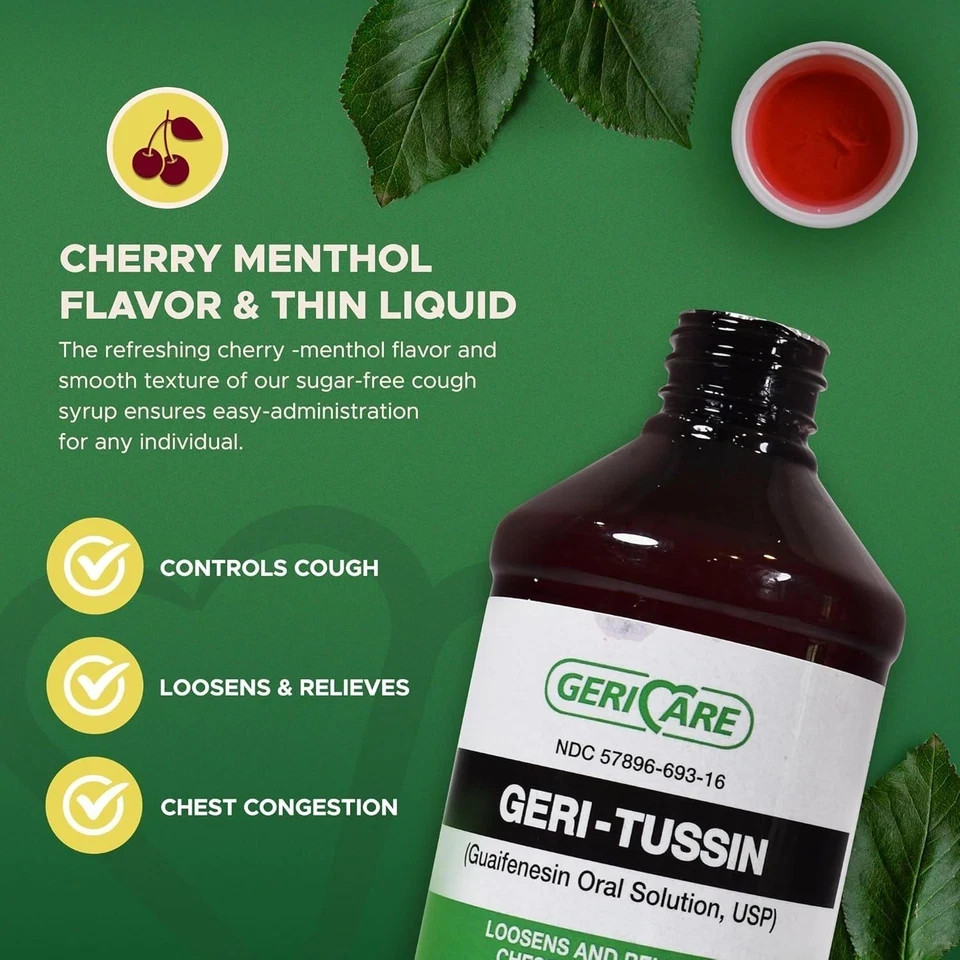 4 Pack Geri Care Geri Tussin Guaifenesin Expectorant Syrup 100 mg 16 Oz Each
