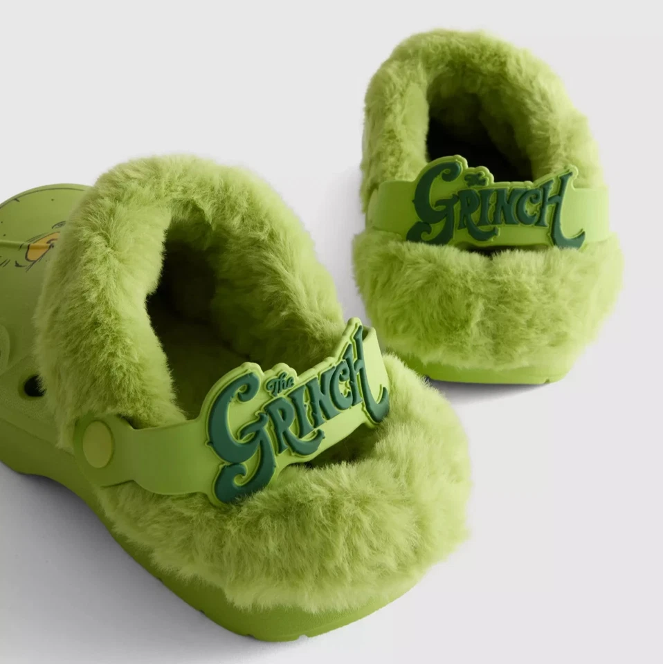 The Grinch Clogs Slippers Crocs Faux Fur Green Adult Size 5 - Image 4 of 4