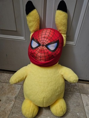 Pikachu Build A Bear Plush Pokémon with Spiderman Mask.