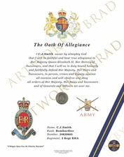 3 Regiment Royal Horse Artillery Oath of Allegiance Certificate