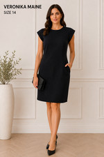 Veronika Maine Dress Size 14 Black Purple Polka Dot Shift Work Career Dress