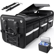 3-Compartment Car Trunk Organizer with Cooler Bag - Foldable SUV Storage, Black