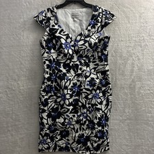 Karin Stevens Womans Pencil Dress Multicolor Floral 16 Cotton Blend Short Sleeve