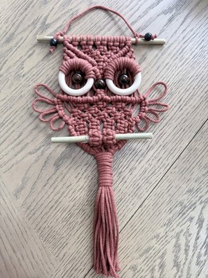 macrame owl, cotton thread, wall hanging decoration, handmade