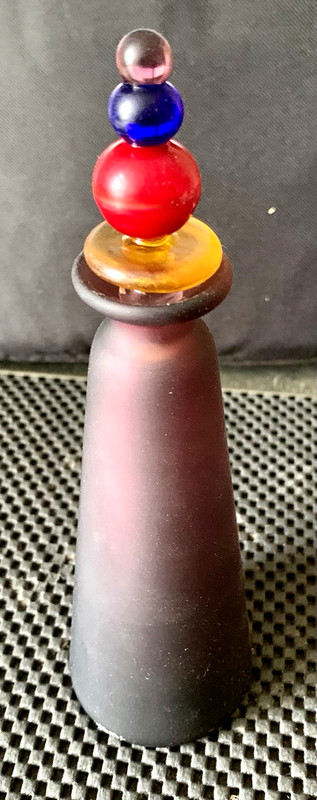 PURPLE COLOR FROSTED GLASS PERFUME VANITY DECANTER BOTTLE WITH TOPPER 6 1/2"