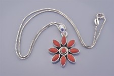 Premier Designs Sterling Silver 30mm Red Coral Flower 925 Pendant 16" Chain