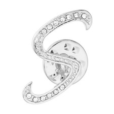 Rhinestone Letter Lapel Pins, Alphabet Brooch Pins, Silver Tone, Letter S