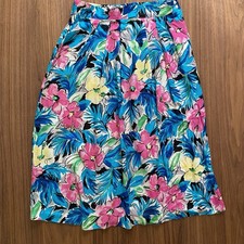 Vintage Worthington Rayon Floral Skirt Size 12 Midi A-Line Hawaii Tropical USA
