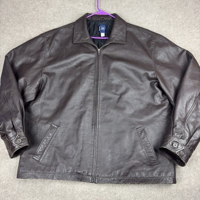 Vintage Y2K GAP Leather Jacket Mens XXL Brown Distressed Zip Up Quilt Lined 2000