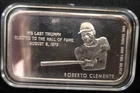 Roberto Clemente Baseball Hall of Fame 1973 Colonial Mint 1 oz .999 Silver Bar
