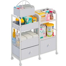 2 In1 Baby Diaper Caddy Organizers and Storage, 3-Tier Rolling Diaper Cart wi...