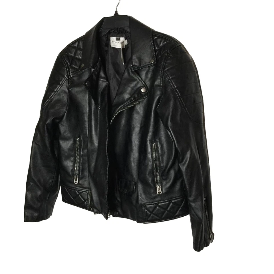 Chaqueta Topman Motociclista CUERO SINTÉTICO Manga Larga Cremallera Bolsillos MOTO Negra Mediana Nueva con Etiquetas Foto 2 de 4