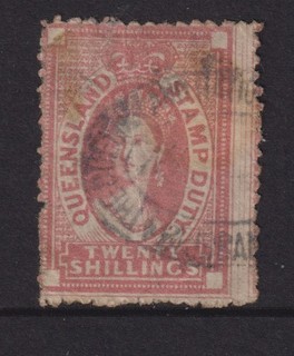 QUEENSLAND 1874 20/ QV STAMP DUTY Revenue p12 Elsmore Cat $45 GU