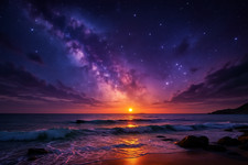 Galaxy Tide Cosmic Sunset Ocean Night Poster Print Framed Canvas Wall Art