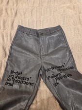 Silver Faux Leather Flared Pants – K-Pop Cyber Streetwear “Network Failure”...