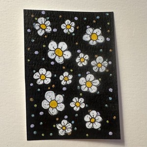 ACEO Original Painting - Vintage Inspired Cartoon Flowers Soft Pastel Acrylic