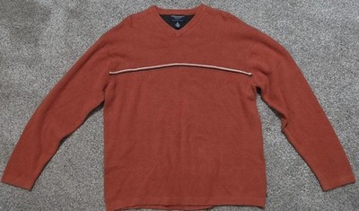 American Eagle Outfitters Men's XL Orange Striped V-Neck Knit Pullover Sweater