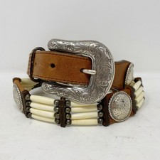 Vintage Tony Lama Concho Bone Bead Tooled Silver Belt 32 7159L